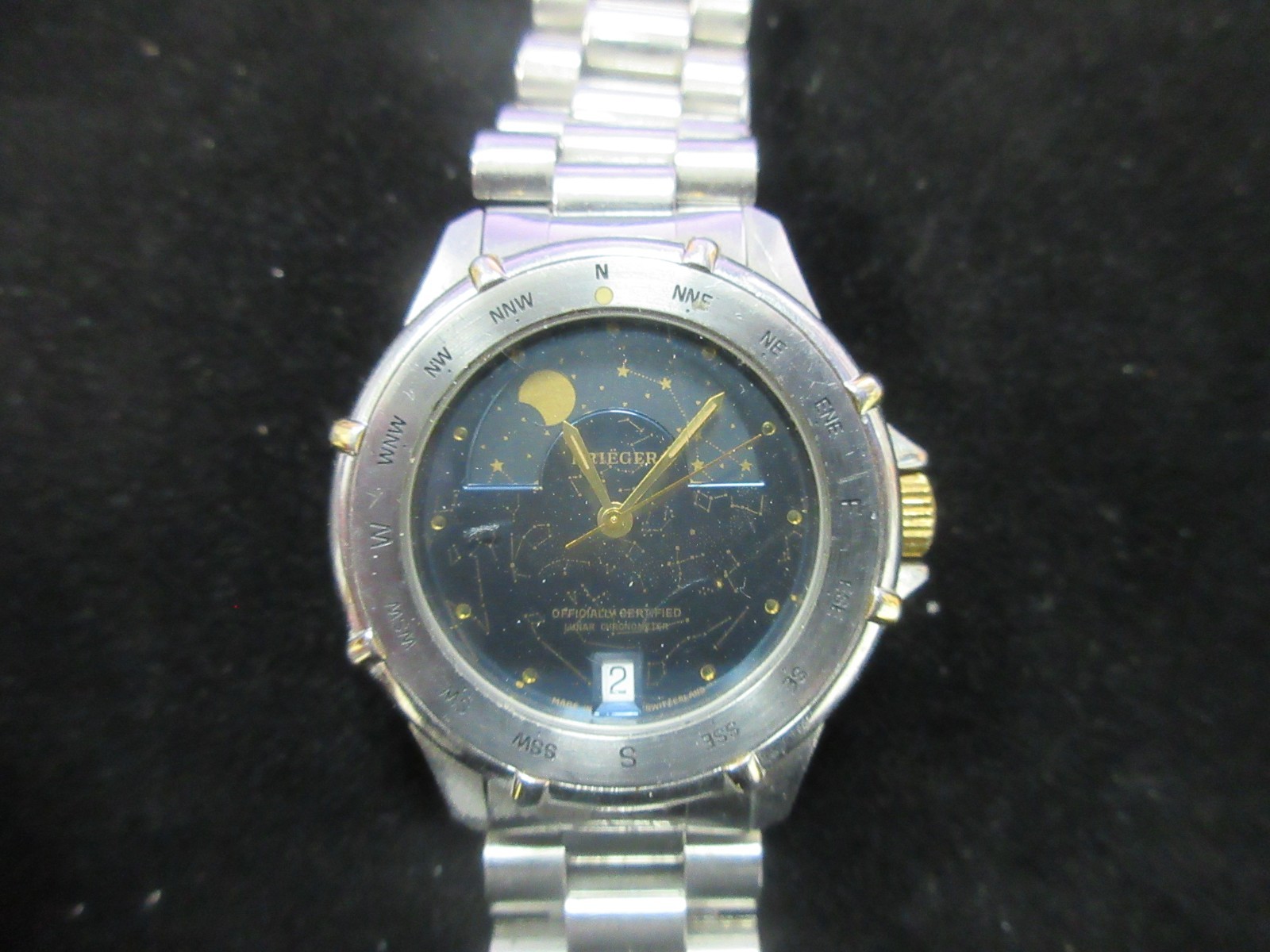 RARE 1990’s Vintage Krieger Lunar Chronometer Dial Stainless Steel Men’s Watch