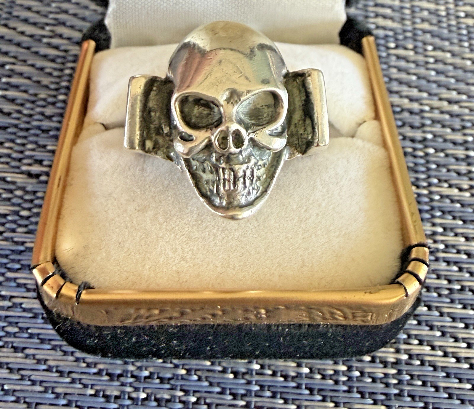 Vintage Sterling Silver Skull Ring Sz 7 1/4″ Biker Goth Style 16.3g