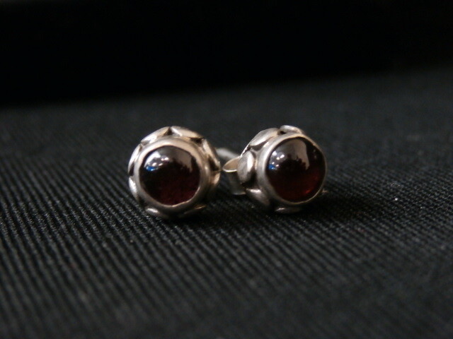 Vintage Southwestern Sterling Silver Red Handmade Stud Earring Set. #890