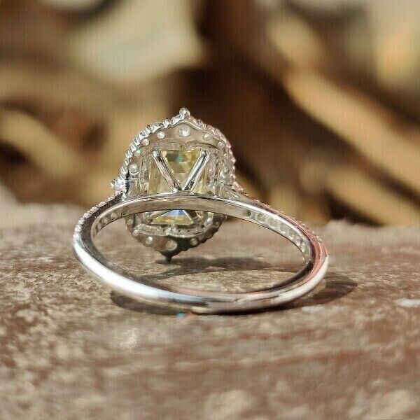 2CT Emerald Cut Simulated Yellow Citrine Engagement Ring 14K White Gold Plated