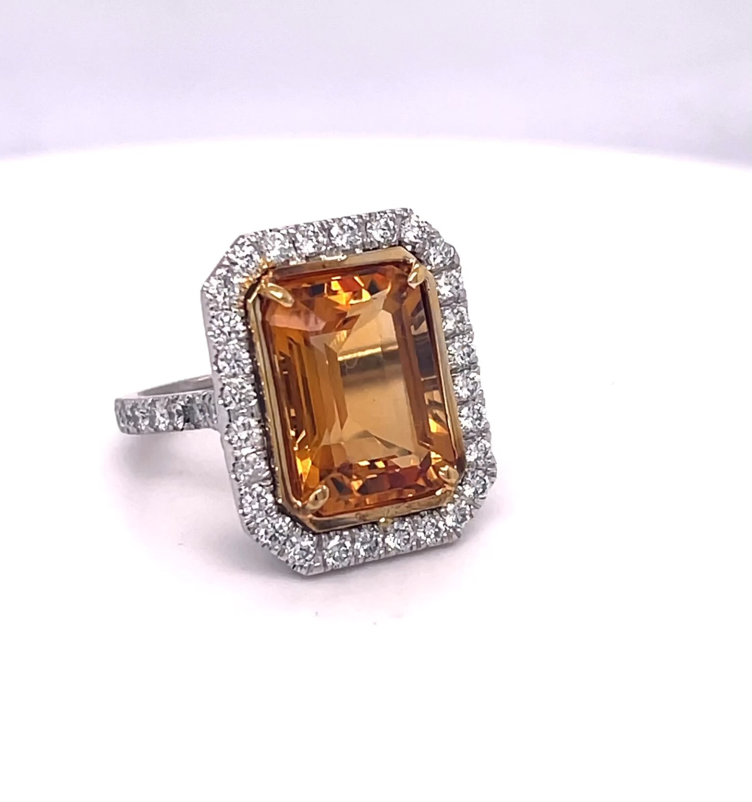 Emerald Cut Citrine and Diamond Ring 7.71 carats. Set in Platinum/18KYG