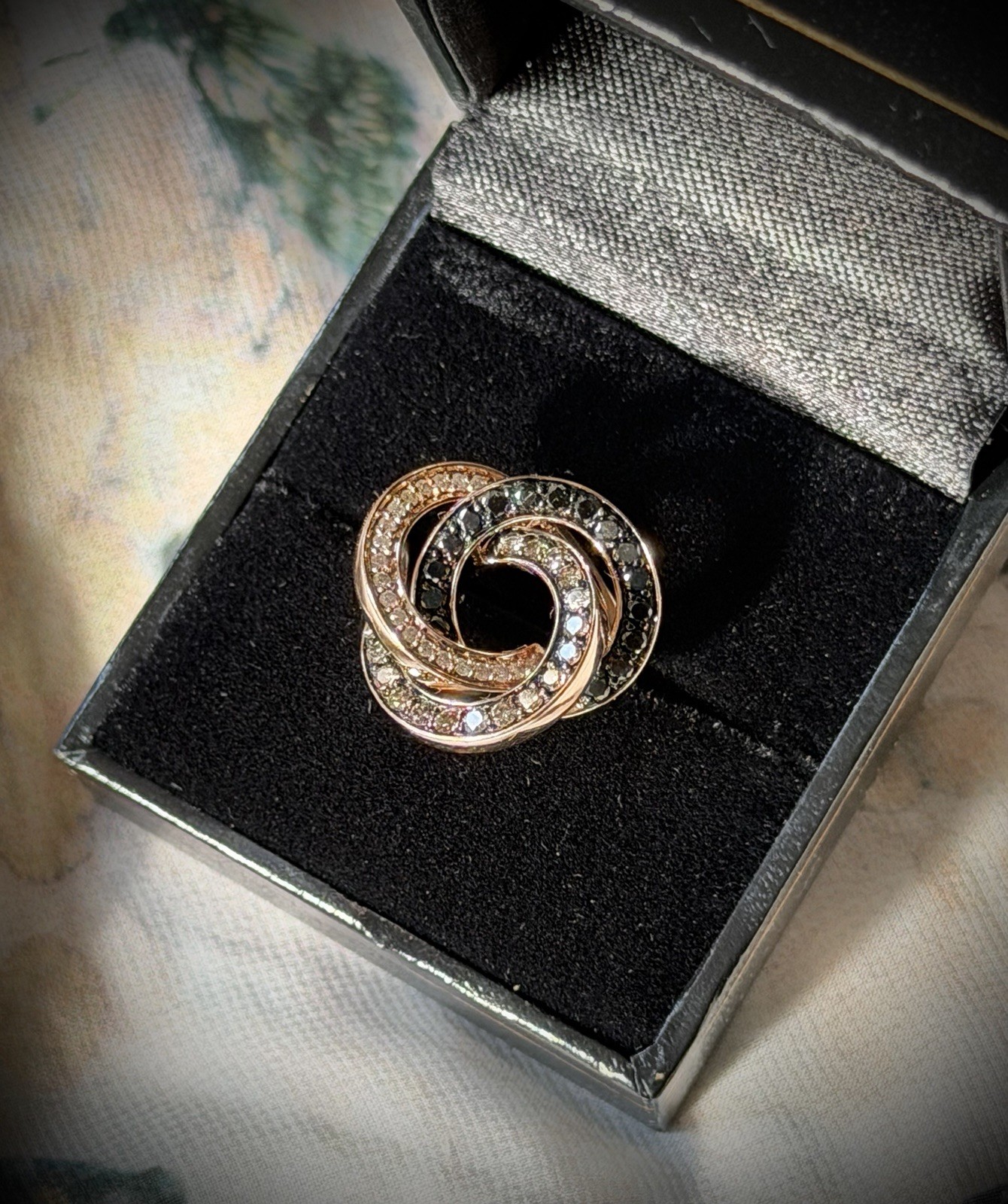 14k Rose Gold & Diamond Trinity Ring