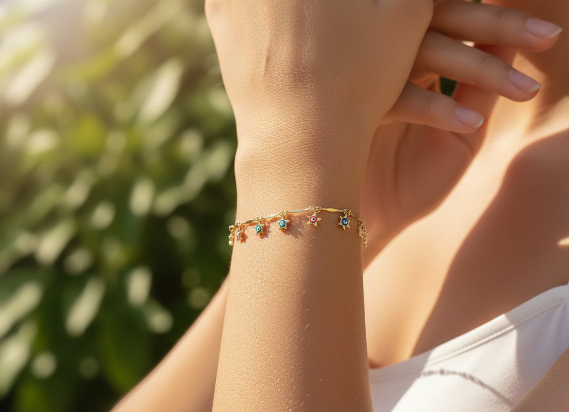 Charming Floral Evil Eye Bracelet Gold Plated Designer Multi-Color Chain