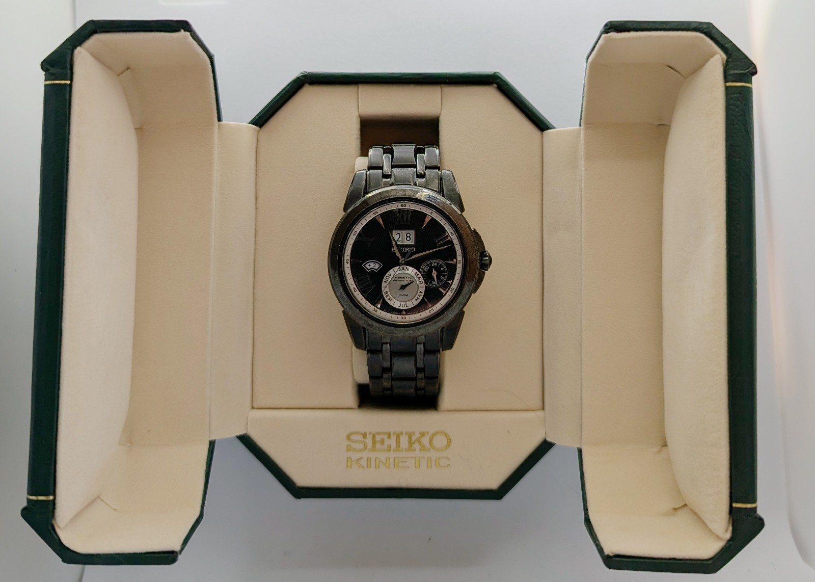 Seiko Premier Kinetic Perpetual Big Date Black Sapphire 7D48-0AM0| New Cap & Kit