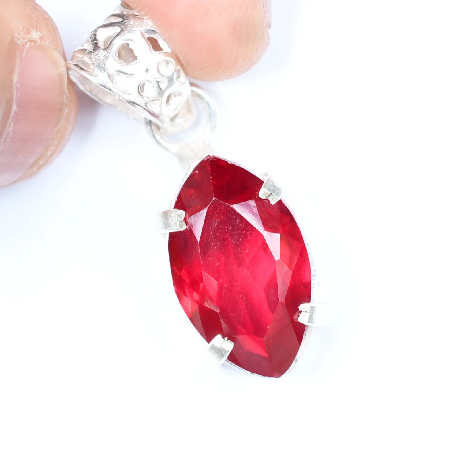26.75 Ct Natural Blood Red Ruby Marquise 925 Sterling Silver Pendant Certified