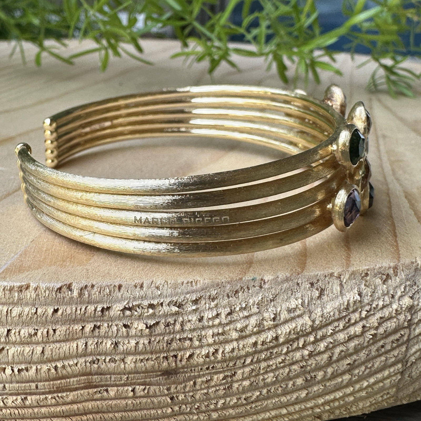 Marco Bicego Jaipur Cuff Bracelet Size 6 Gems Yellow Gold 750 18k Signed 21.7g
