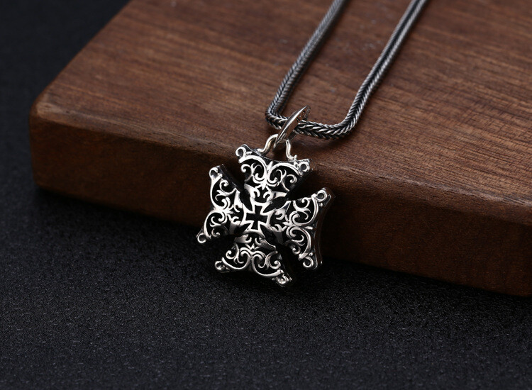 S925 Sterling Silver FILIGREE IRON CROSS Pendant Layered Gothic Biker Ornate