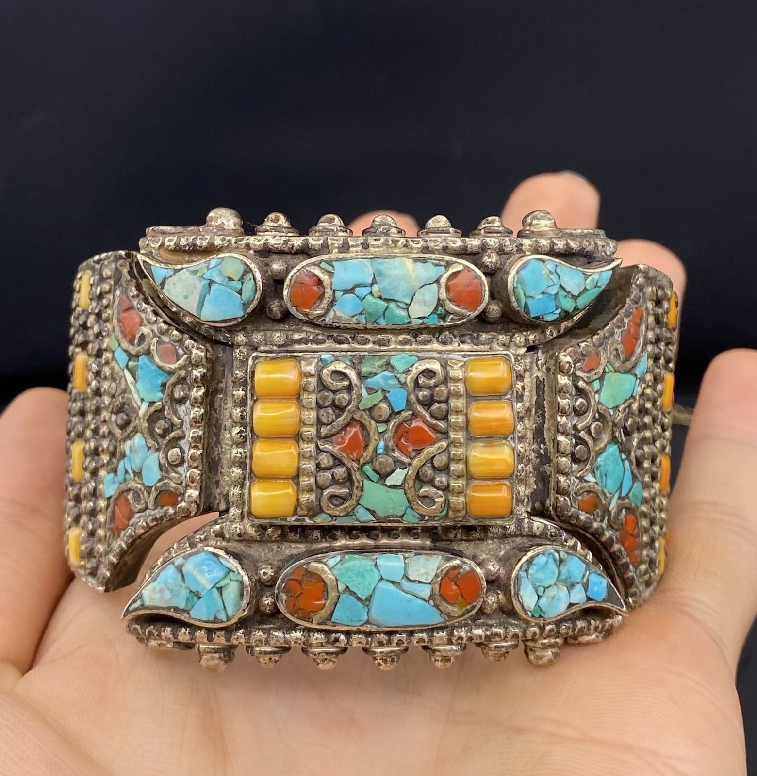Beautiful Vintage Nepali Turquoise & Coral Bracelet