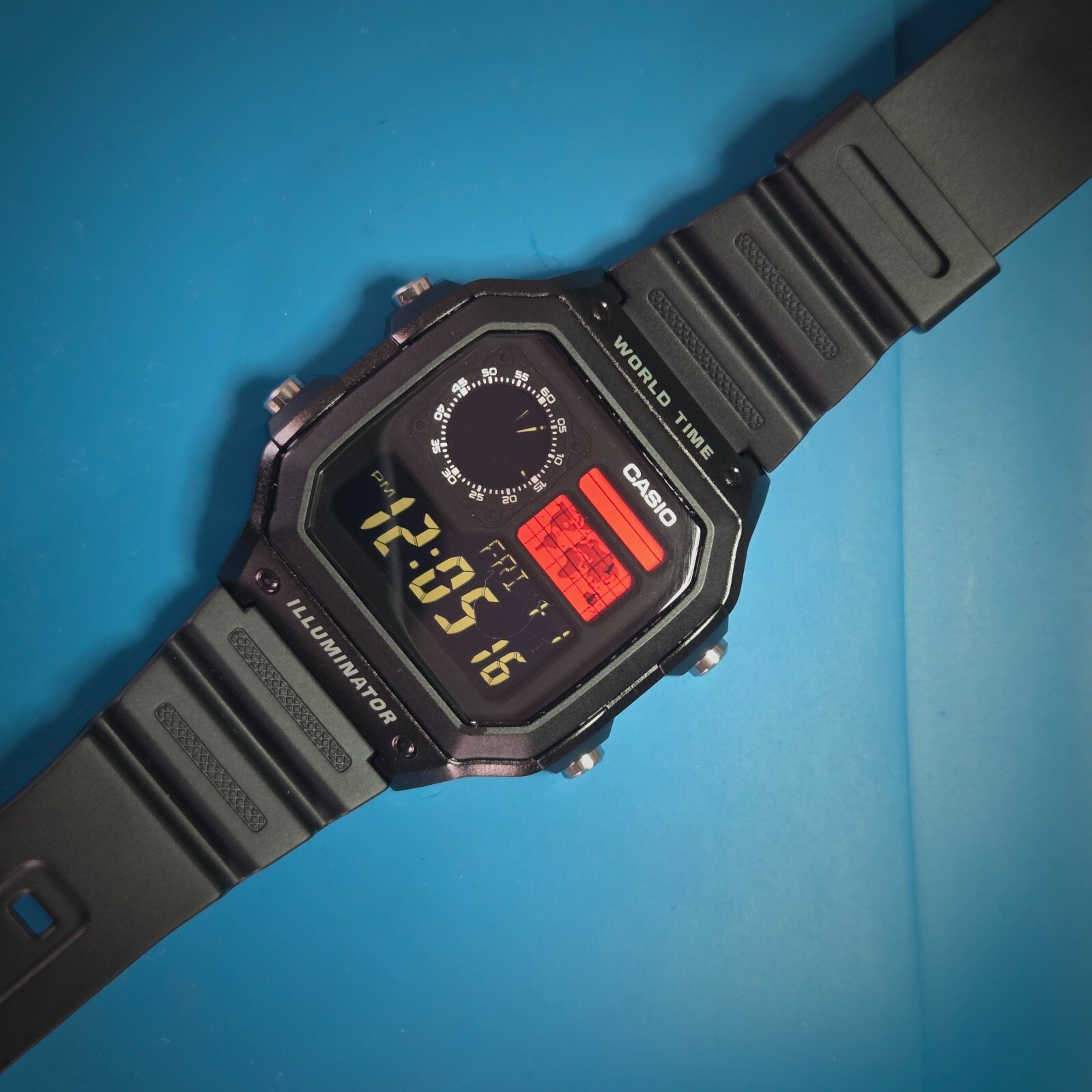 CASIO AE-1200WHD. Royale World Time Watch Mod. Negative Display. Hydromod.