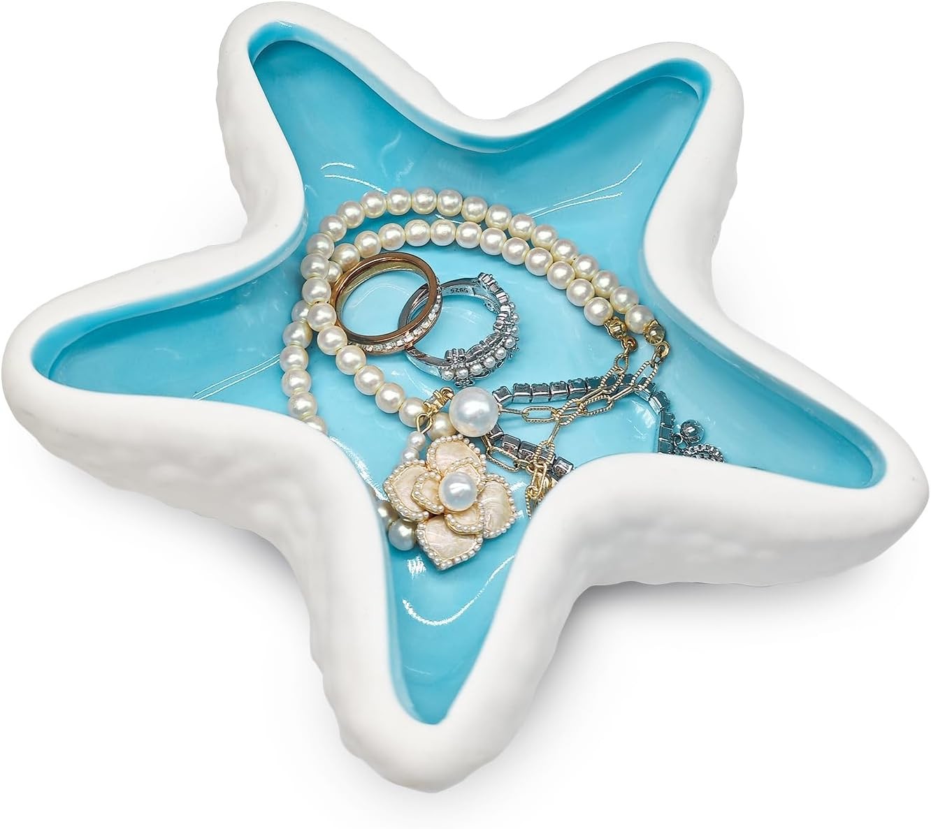 Starfish Jewelry Dish Ceramic Trinket Tray Coastal Ring Holder Bathroom Decor