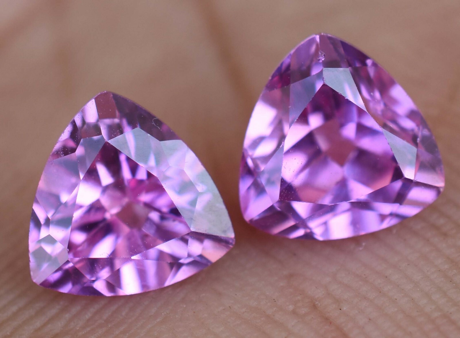 2.95 Ct Pair of Natural Mogok Pink Ruby Trillion Certified AAA+ Treated Gemstone
