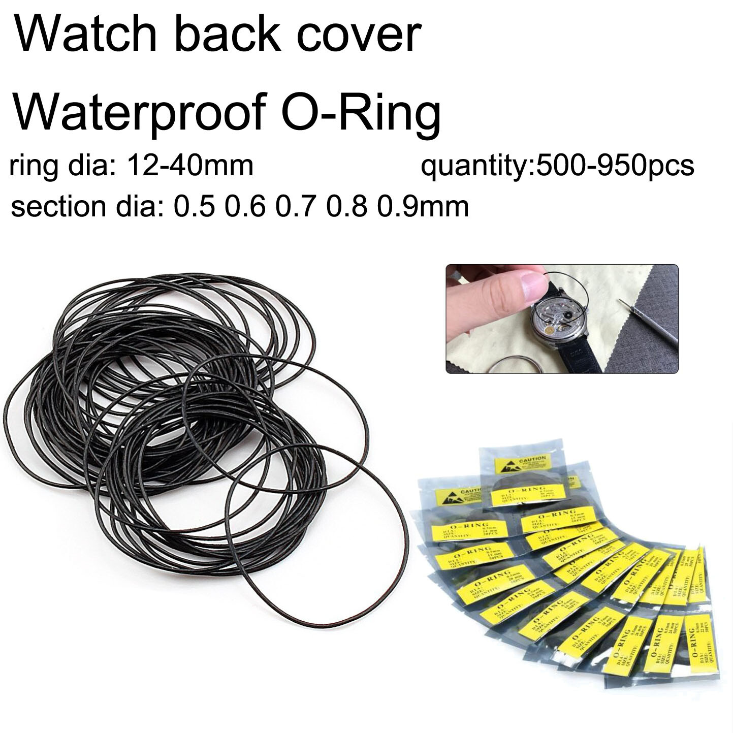 500-950PCS 0.5-0.9mm Watch Back Cover O-Ring 12-40mm Case Sealing Ring Anti-Dust