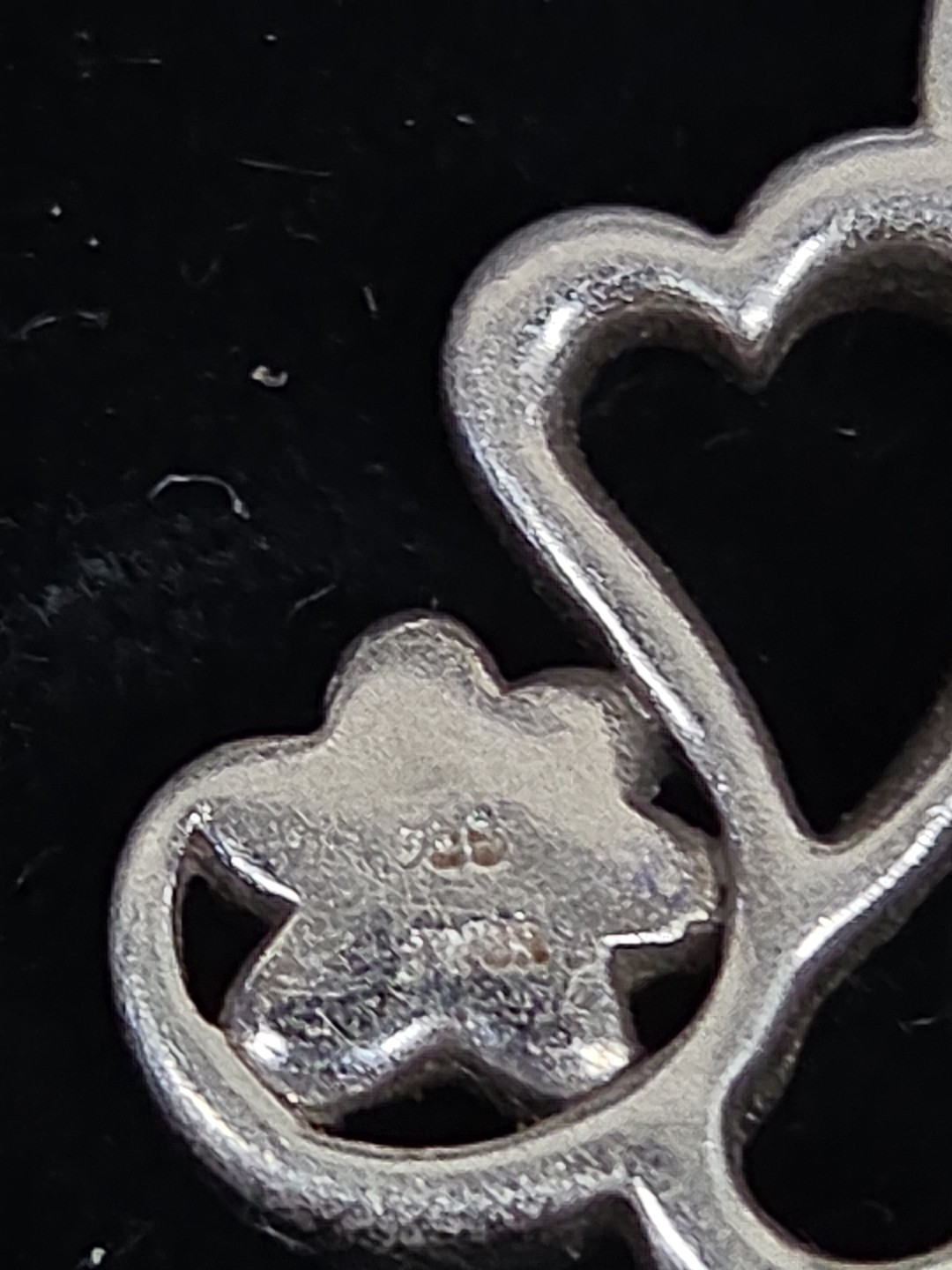 Sterling 925 Jane Seymour Family Paw Print Open Hearts Black Diamond Pendant 1”