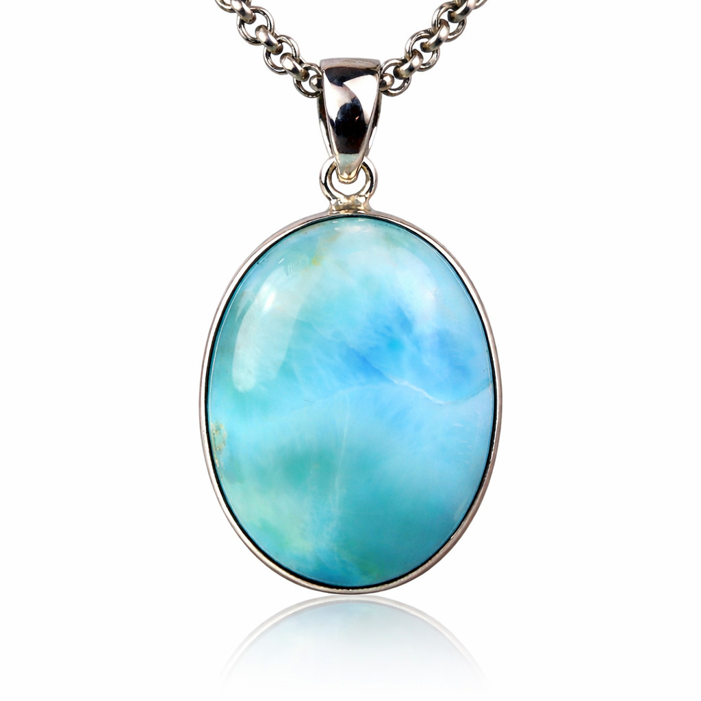 Larimar Pendant 925 Sterling Silver Caribbean Blue Natural Gemstone Jewelry
