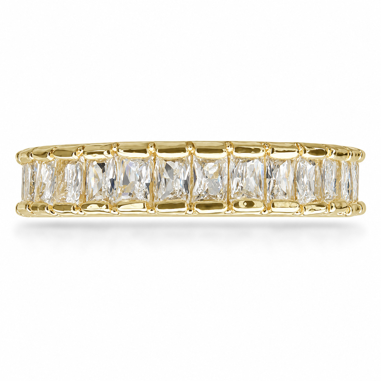 Italian 1/200 Sz 8 14k Yellow Gold Oro Emerald Cut CZ Eternity Band Ring Anillo