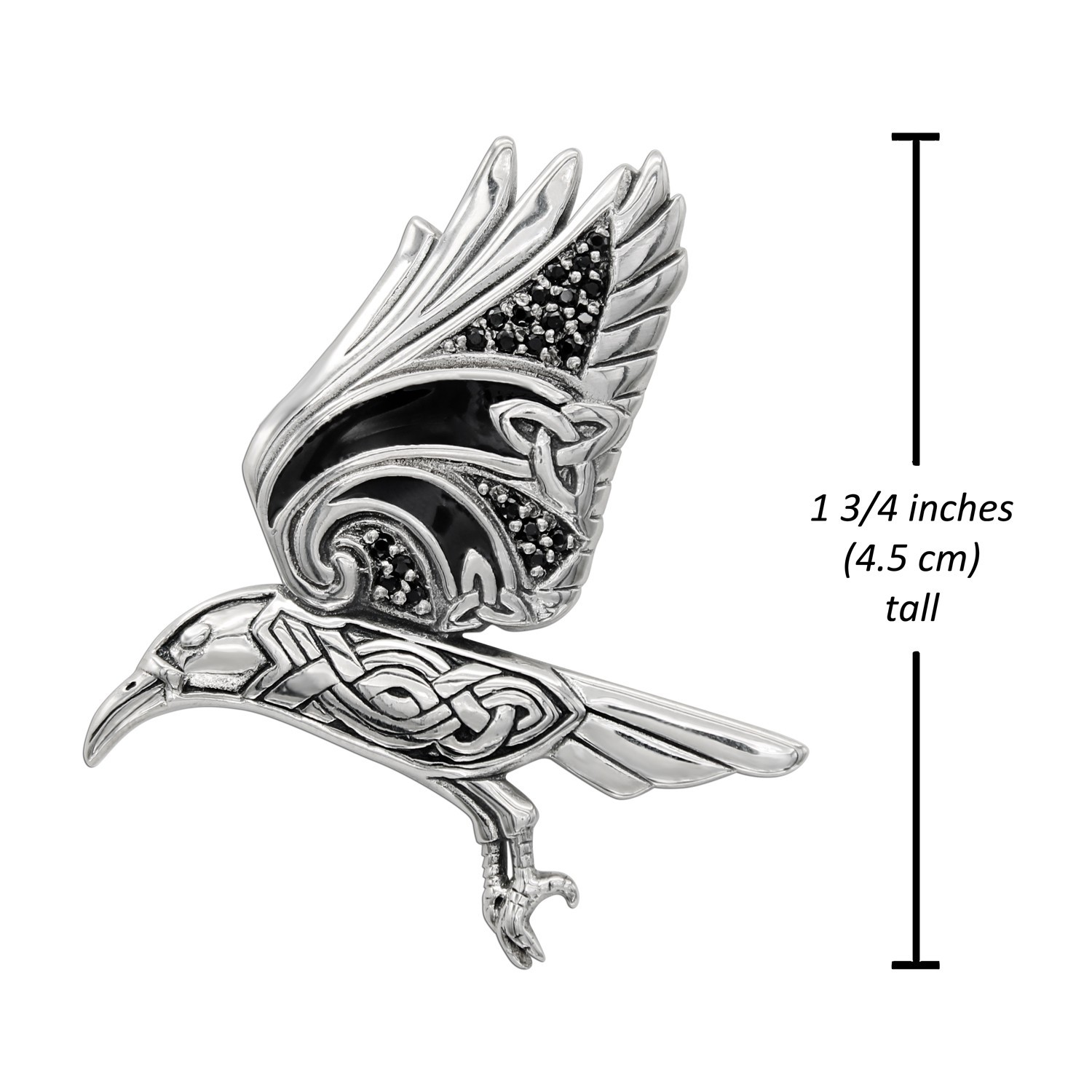 Sterling Silver Flying Celtic Knot Triquetra Raven Pendant Crow Knotwork Jewelry