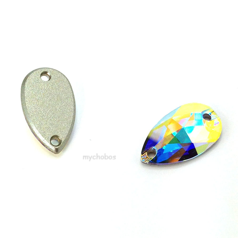2 Swarovski 3230 Drop Pear-Shaped Sew-on Stones 28mm x 17mm CRYSTAL AB (001 AB)