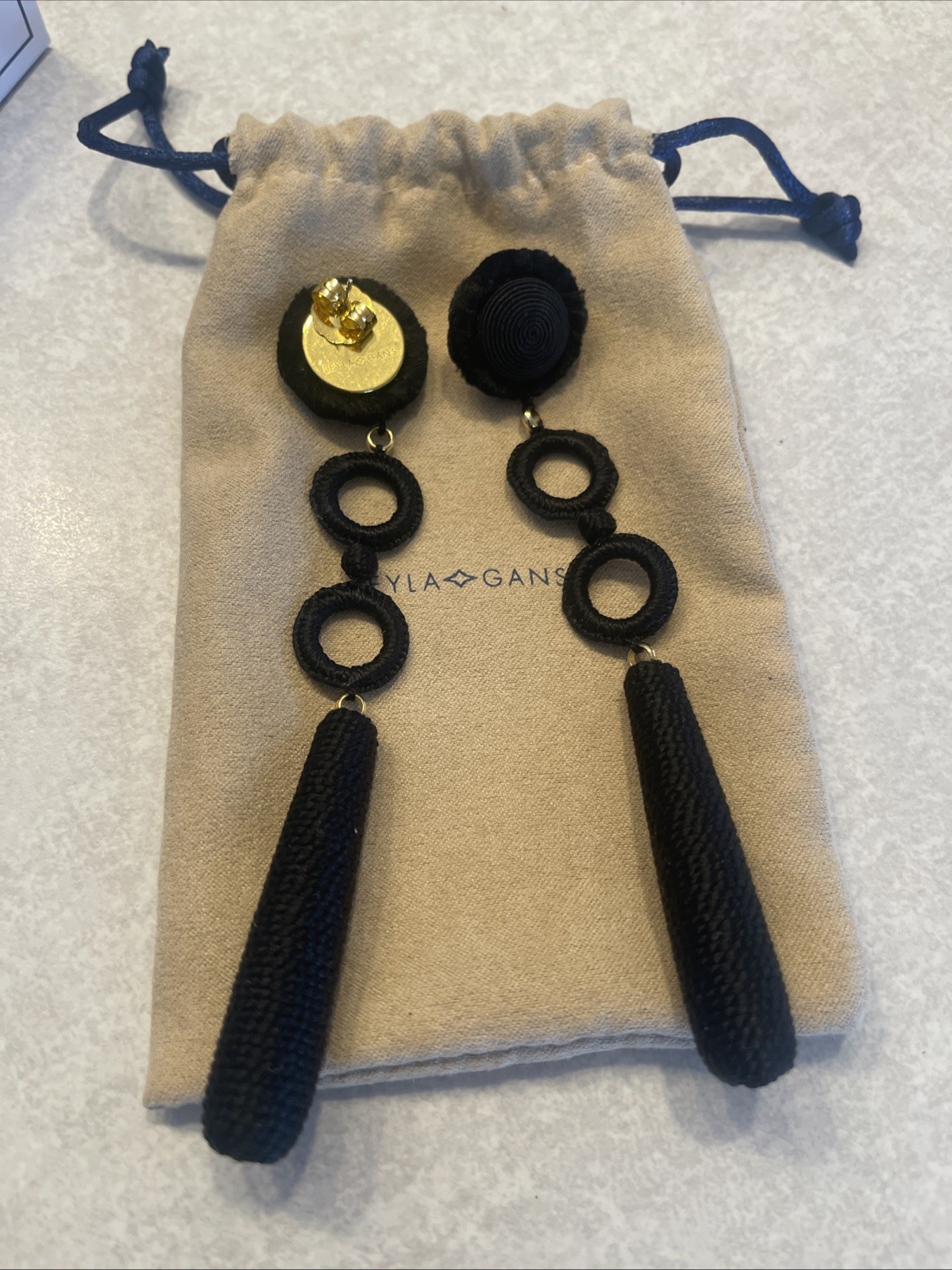 HSN Leyla Gans Black Amelie Wrapped Cord Drop Earrings