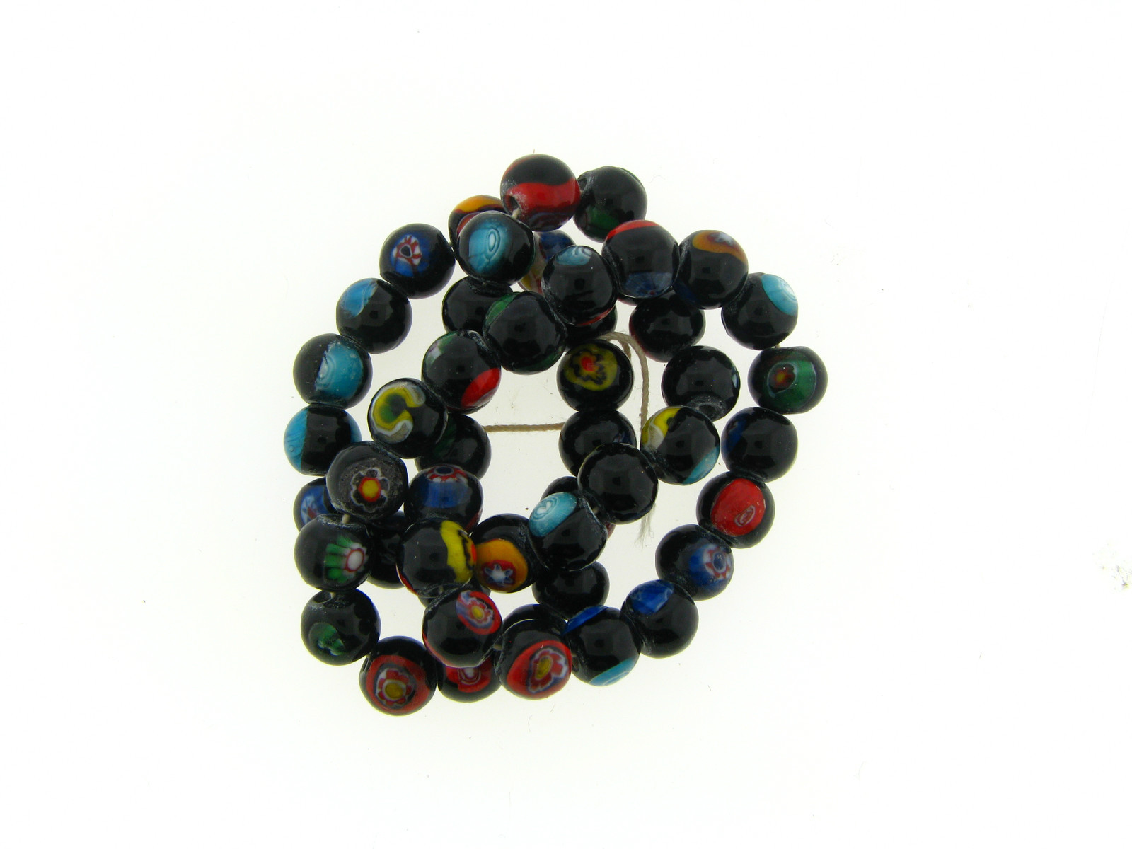 Vintage Japan NOS Black Base Multi Color Miliforie Round Glass Bead Strand Lot