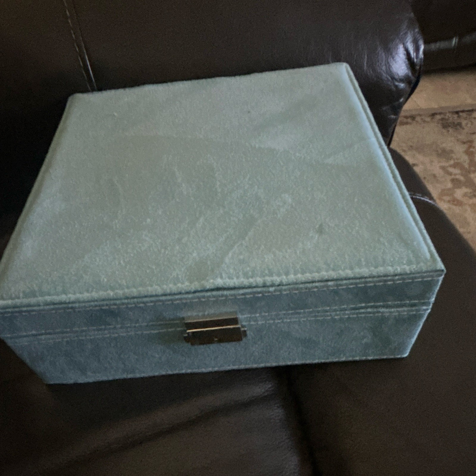 Large Turquoise Velvet Jewelry Box Organizer 2 Tier Locking with Key New