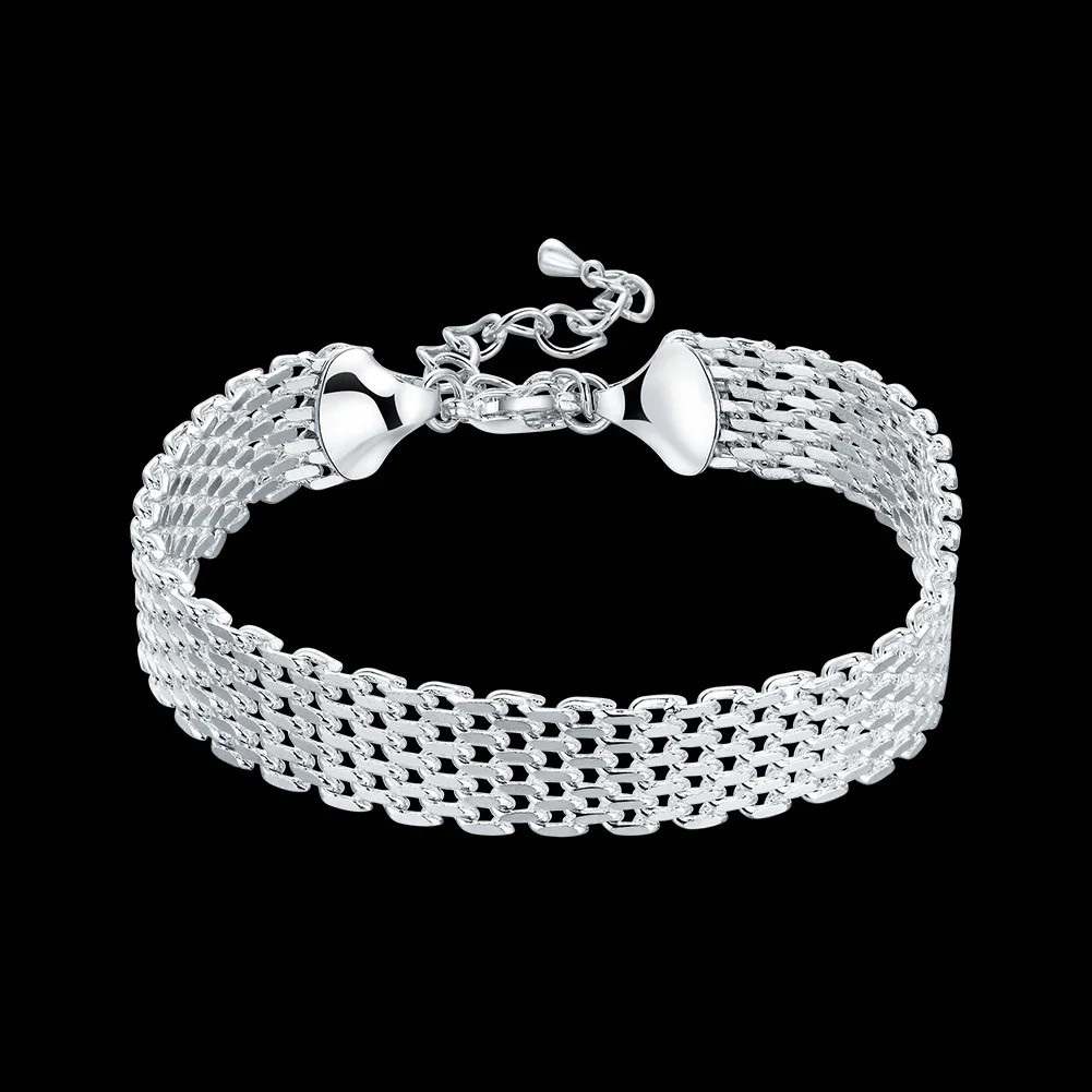 925 Sterling Silver Bracelet Women Weave Chain Wedding Party Gift Jewelry