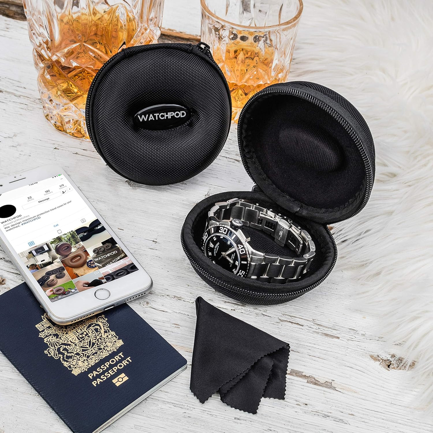 Travel Watch Case | Single Watch Box W/Zipper for Storage | Cushioned round Port