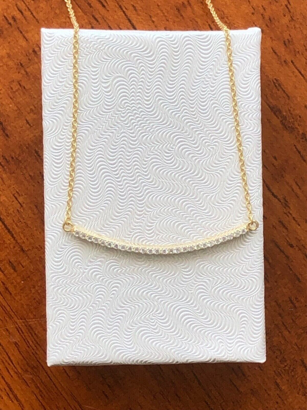 925 Sterling Silver CZ Curved Bar Pendant Necklace Sideways Gold Bar 35mm/1.38″