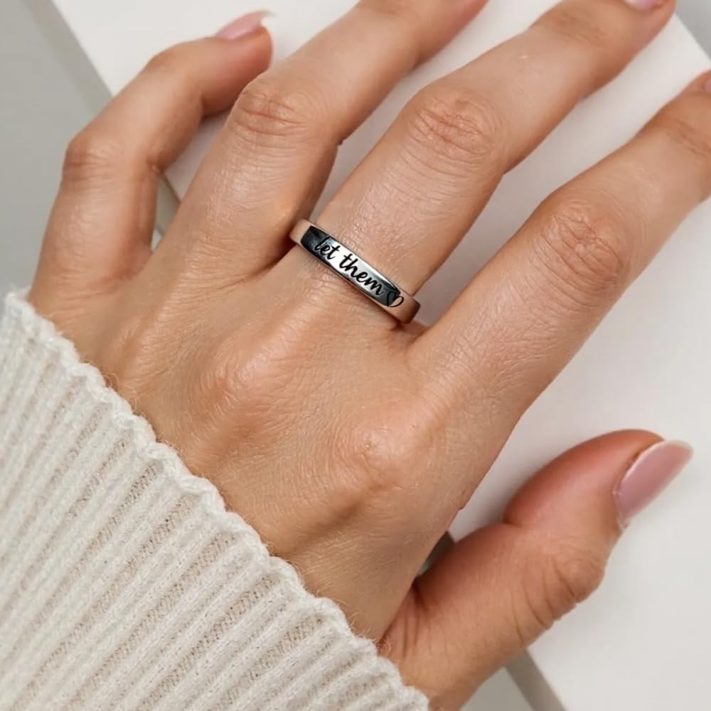 sunglnl Let Them Zero Fcks Given Mantra Ring for Women, Stainless Steel Band …