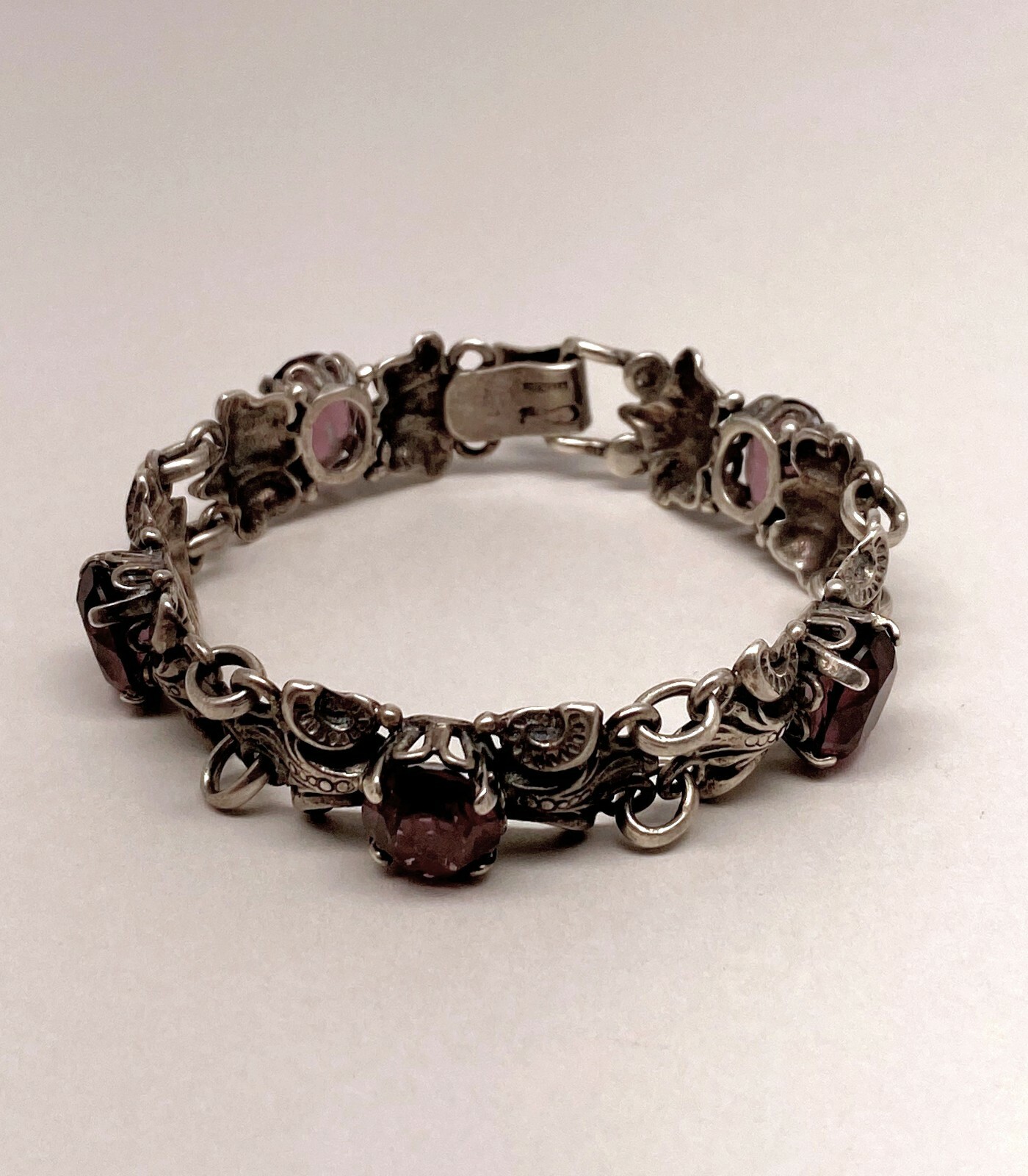 Extravagant Vintage Guglielmo Cini Sterling Silver and Amethyst Bracelet 6 3/4″