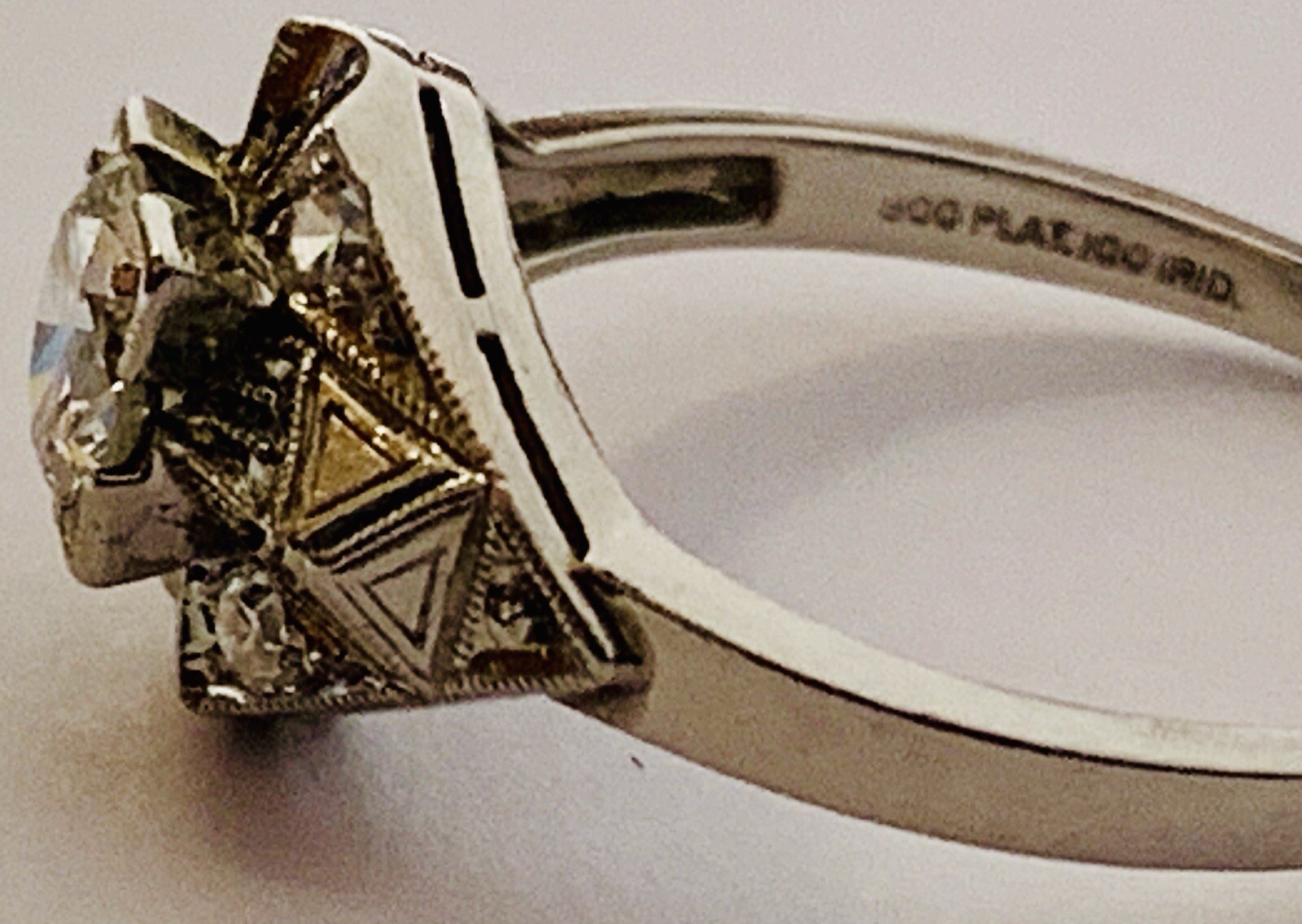 High End Vintage Solid Platinum 10% Iridium Diamond Ring! VS G-H Antique Estate