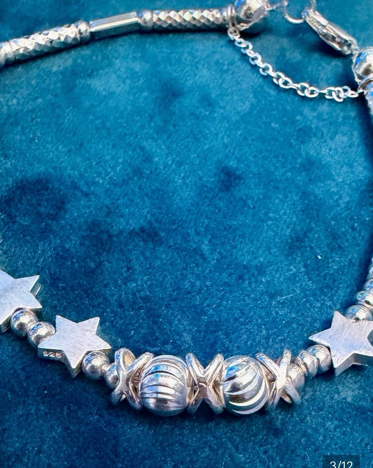 STERLING SILVER 925 Beaded Star Charm Bracelet Lobster Clasp safety chain No;1