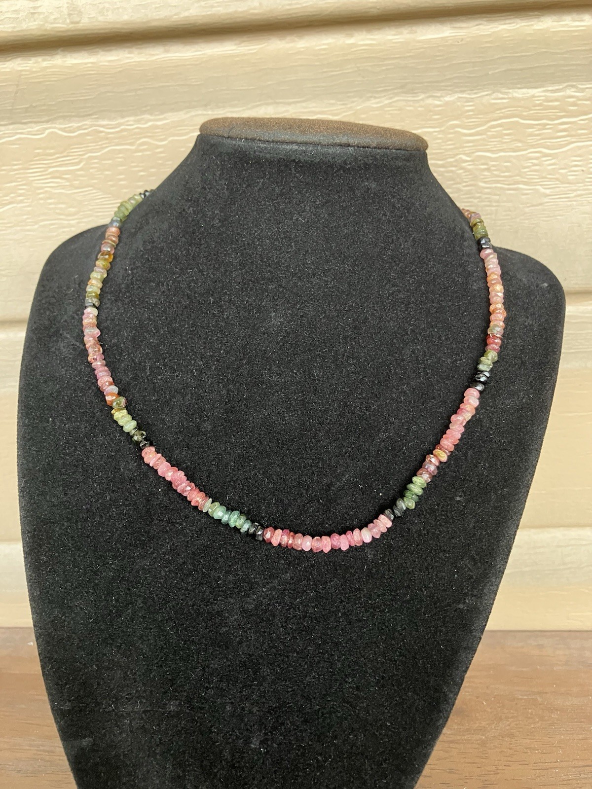 Multi-color Tourmaline Gemstone Beaded Necklace 16.3” 4mm