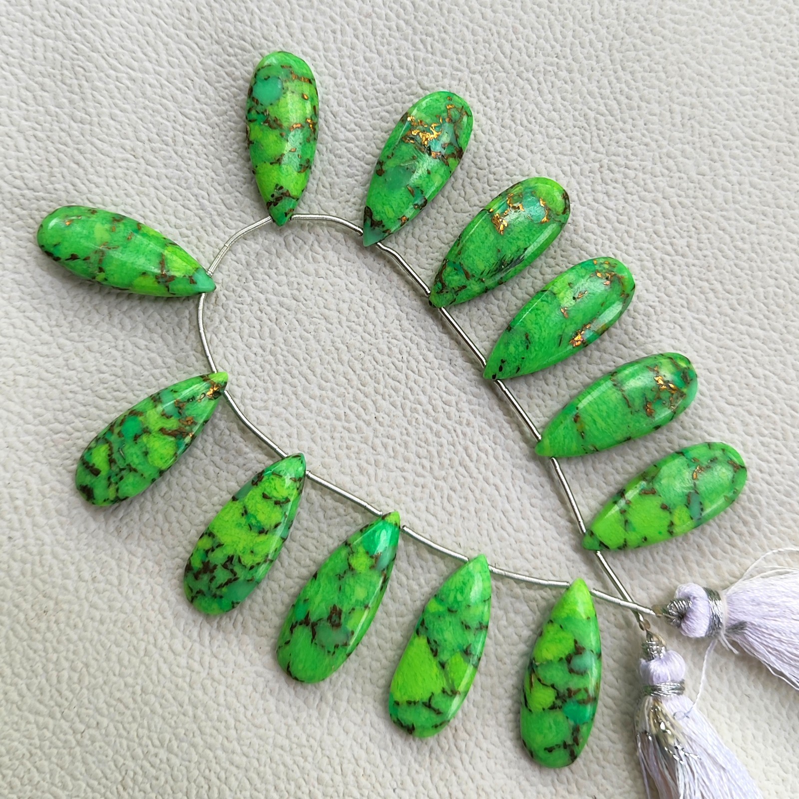 6″ Strand Green Turquoise Smooth Pear Shape Beads 25x10mm