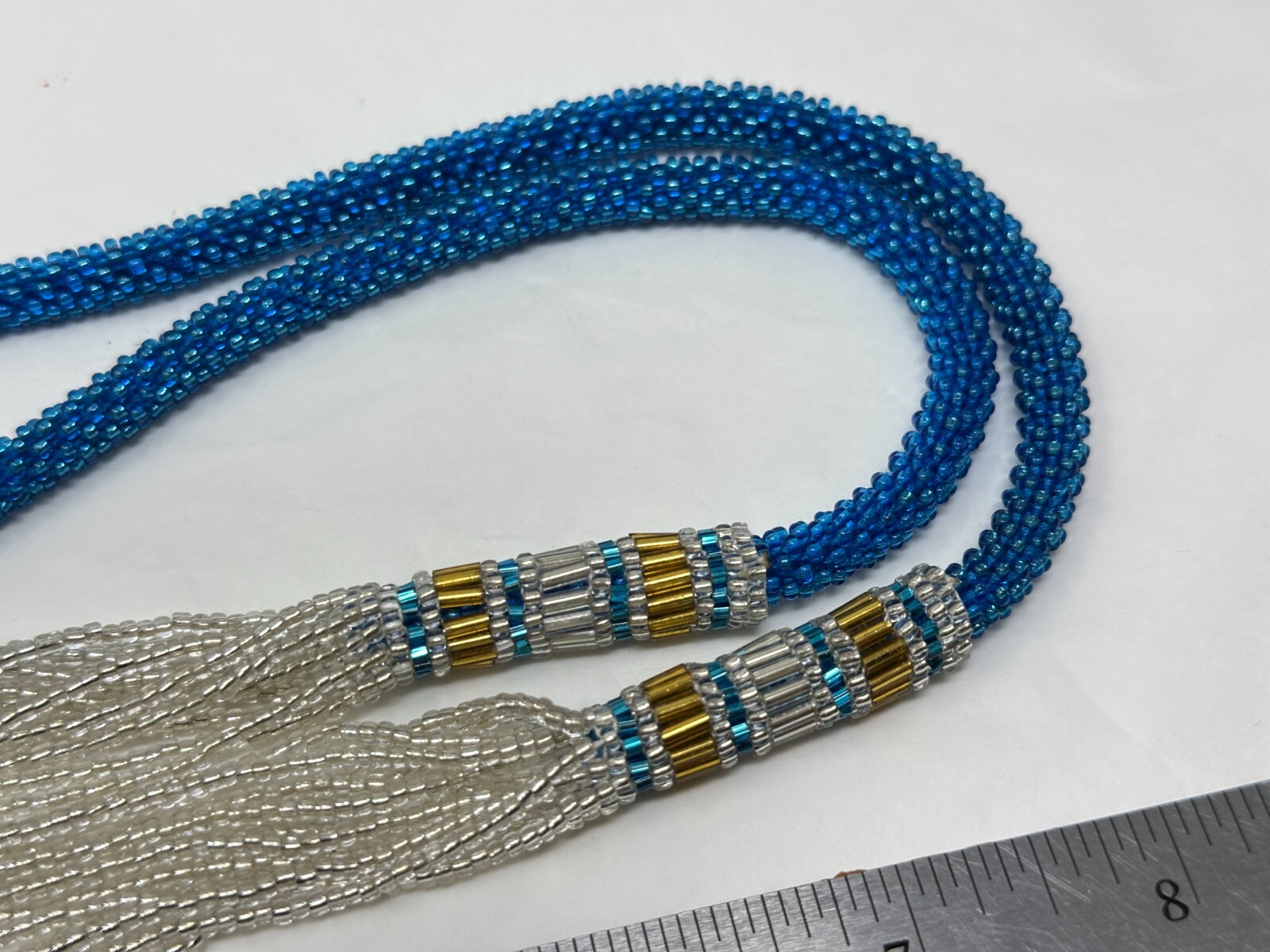 Made in Nepal Himalayan Gems Blue Silver Glass Seed Bead 32″ Necklace