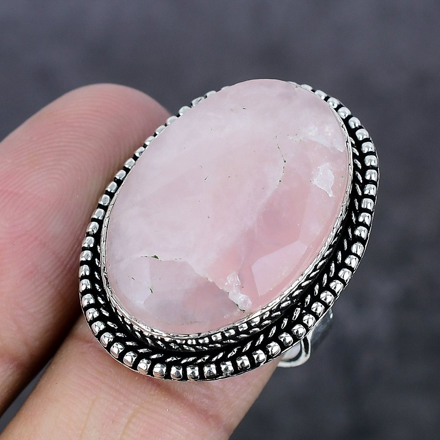 Rose Quartz Gemstone Handmade 925 Sterling Silver Jewelry Ring Size 8 y413