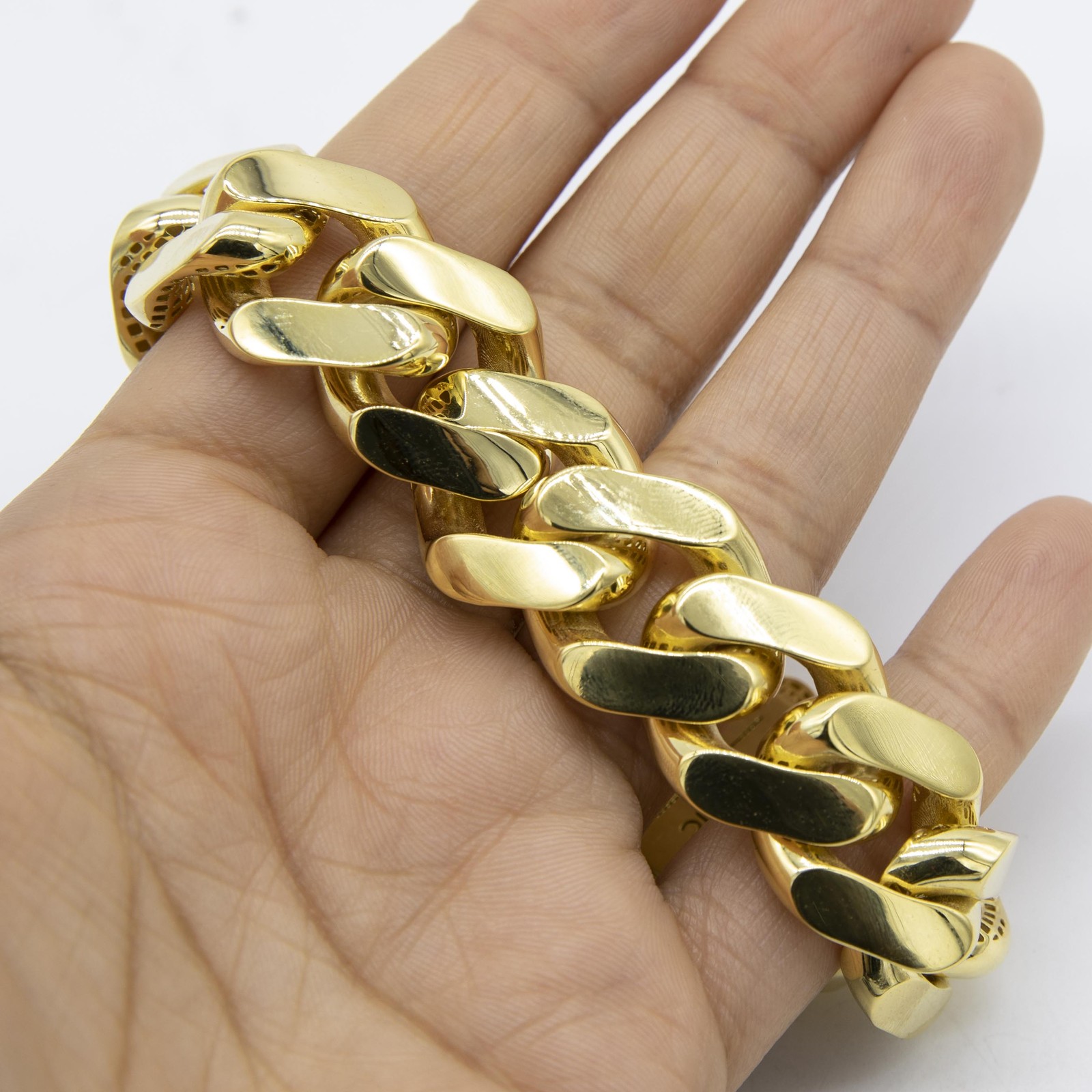 20mm Miami Cuban Royal Link Plain Box Clasp Bracelet Real 10K Yellow Gold