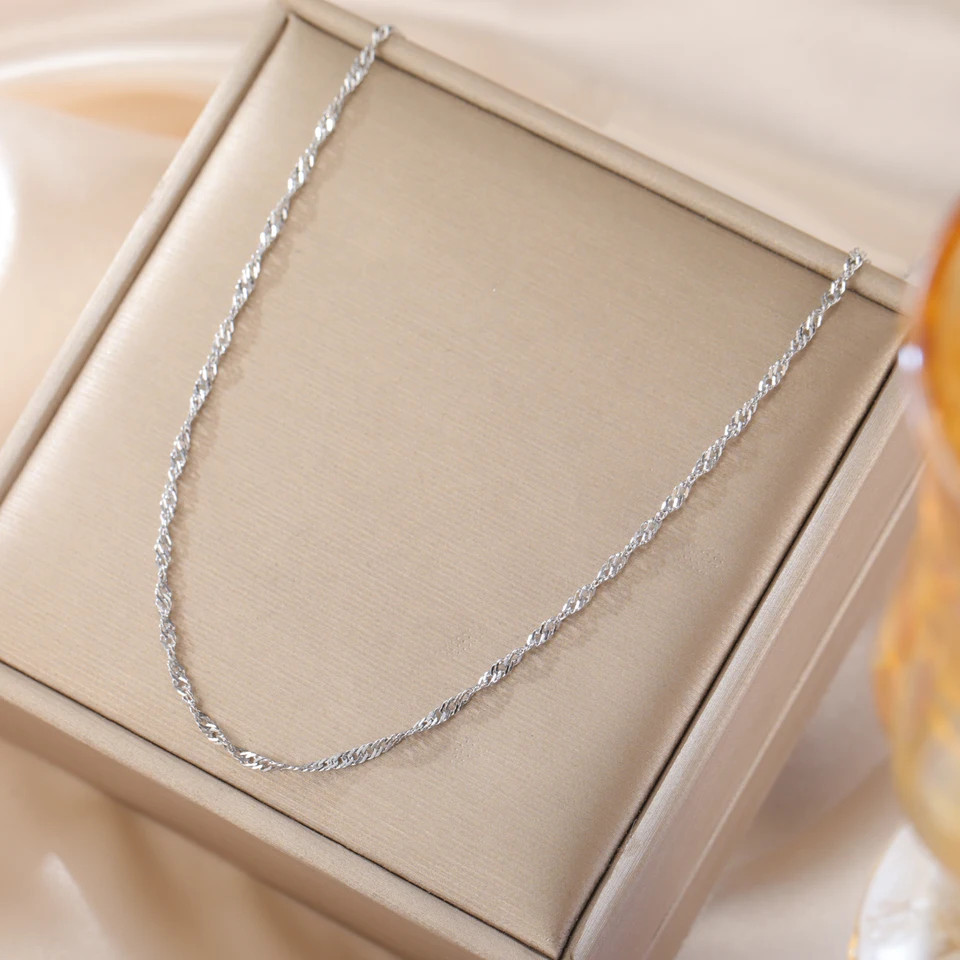 Water Wave Chain Necklace Stainless Steel Gold Color Women Layered Jewelry