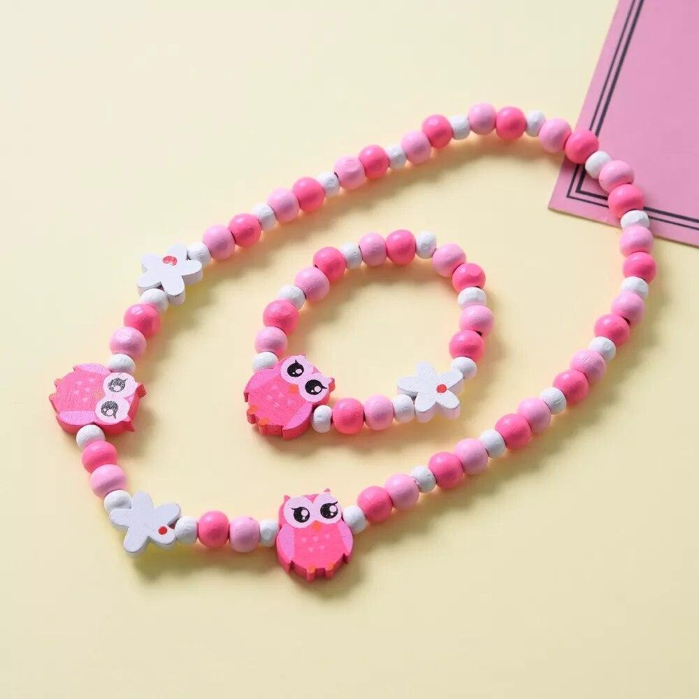 Colorful Wooden Unicorn Flower Animal Child Necklace Bracelet Girls gift Jewelry
