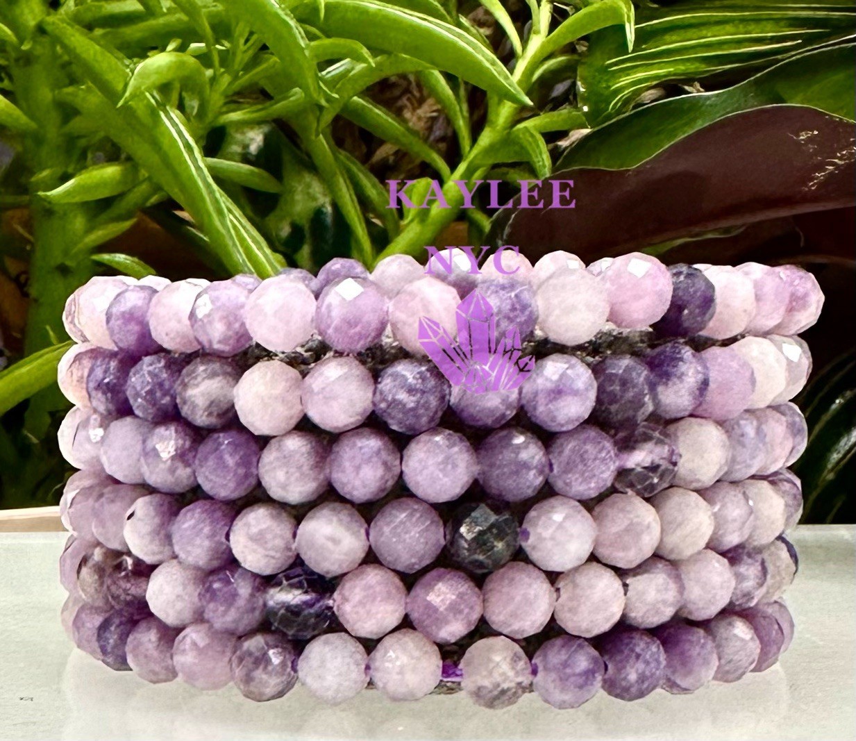 Wholesale 6 PCs Faceted Natural Lepidolite 6mm 7.5” Stretch Bracelet