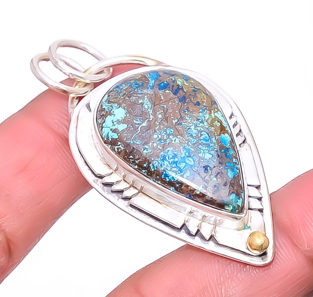 Azurite – Utah Gemstone 925 Sterling Silver Handmade Fine Art Pendant 2.15″ A330