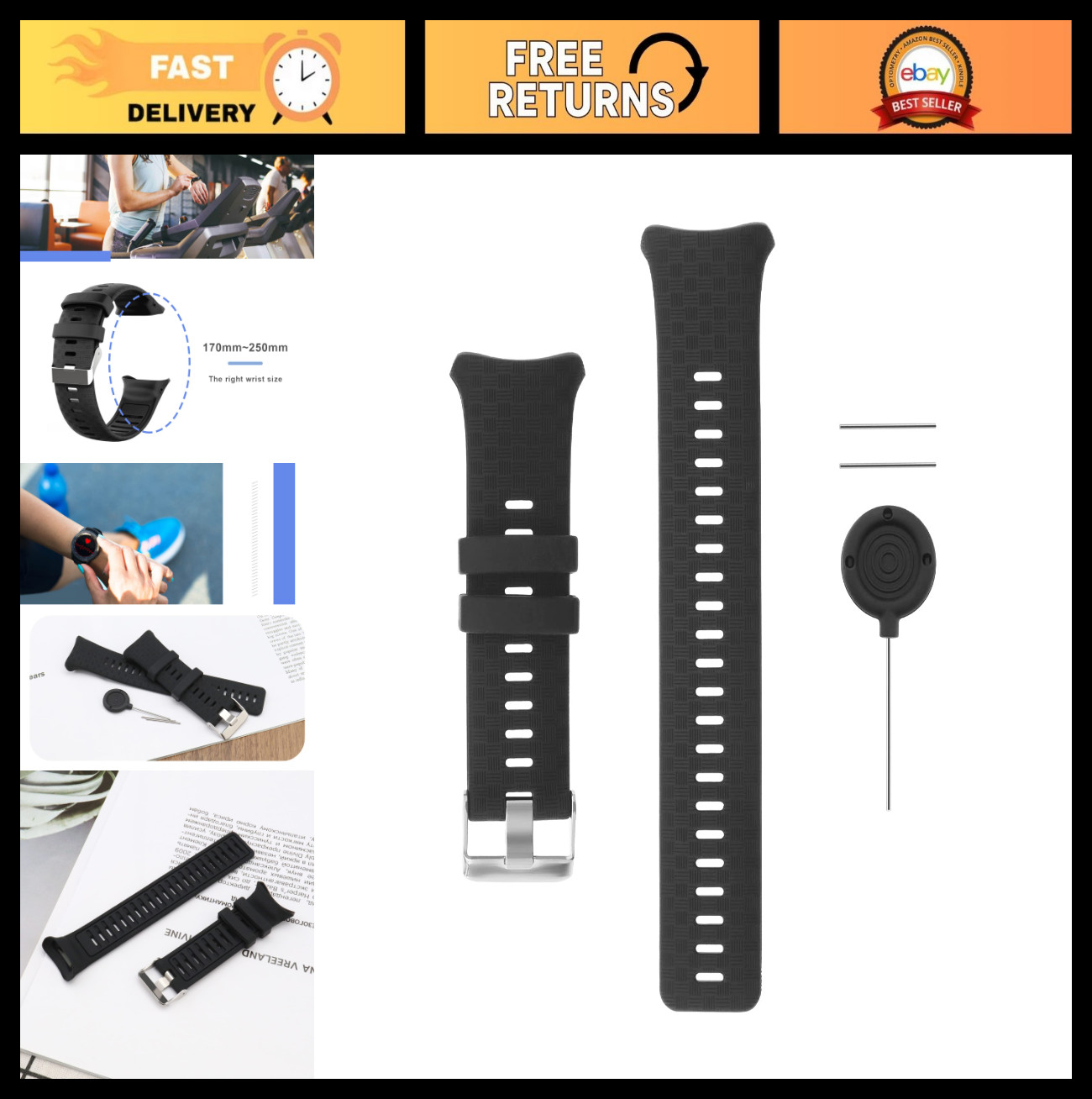 Adjustable Waterproof Silicone Watch Strap Replacement for Polar Vantage V – 170