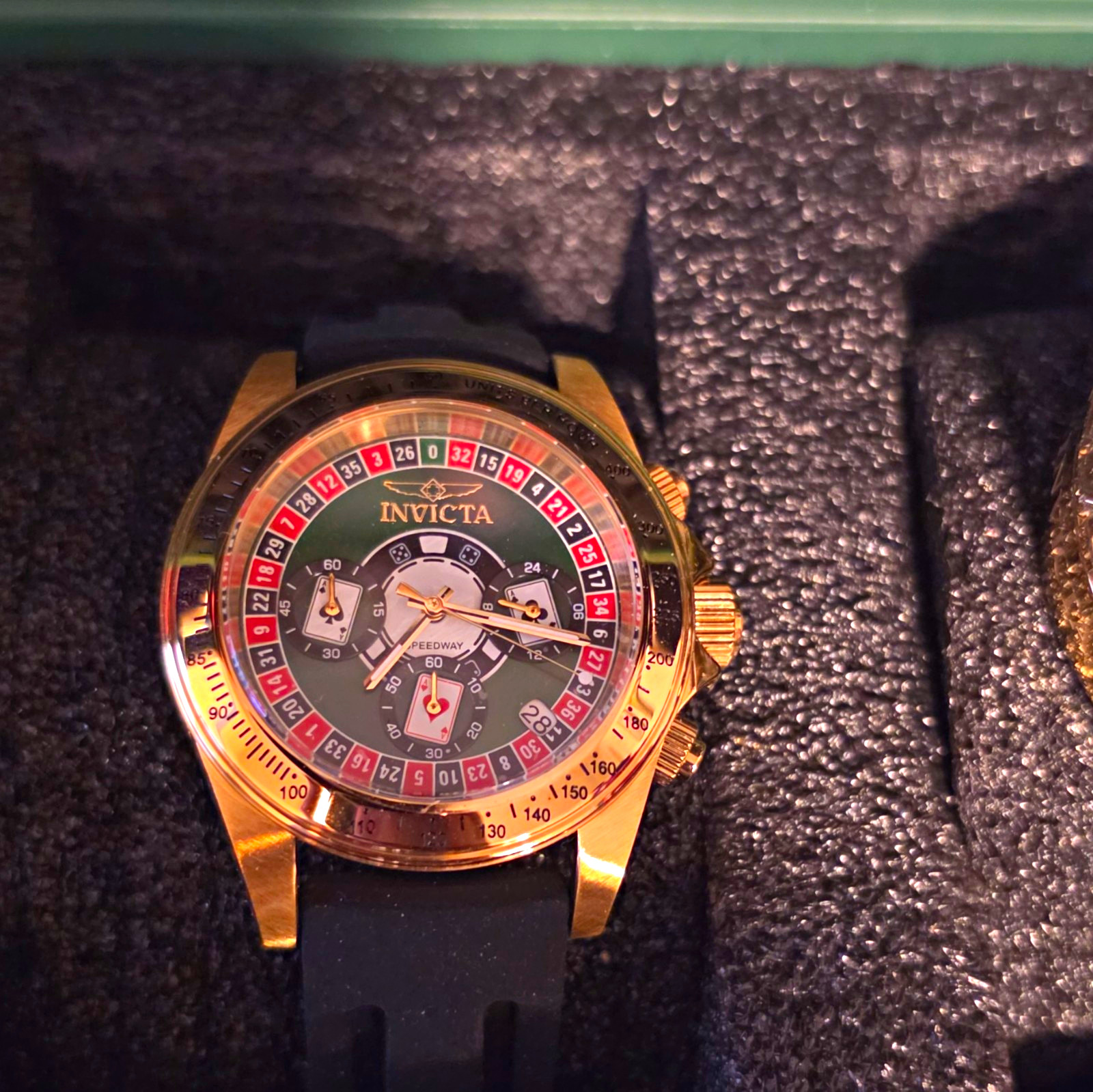 Invicta Speedway Men’s Quartz Chronograph Date Black Dial 45mm Gold Tone 200m