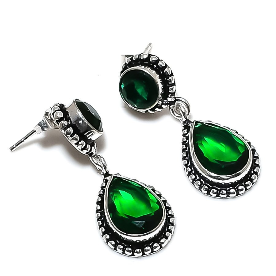 Chrome Diopside Gemstone 925 Sterling Silver Jewelry Stud Earring Size 1.80