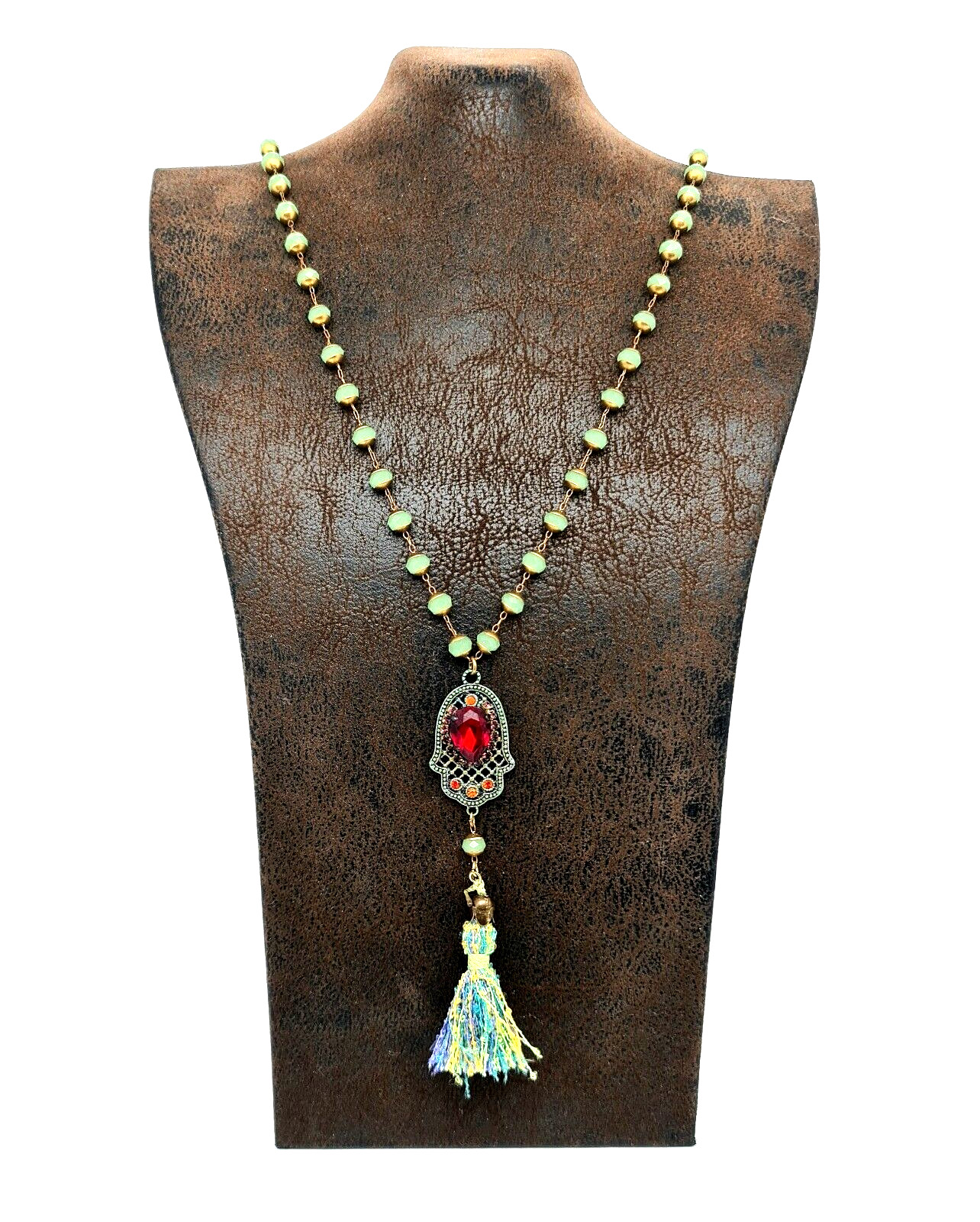 Beautiful Long Necklace With Hamsa Pendant With Crystals By Michal Negrin