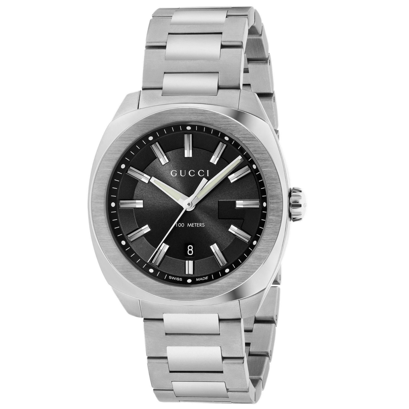 Gucci GG2570 SWISS Quartz Black Dial Stainless Steel Men’s Watch YA142301