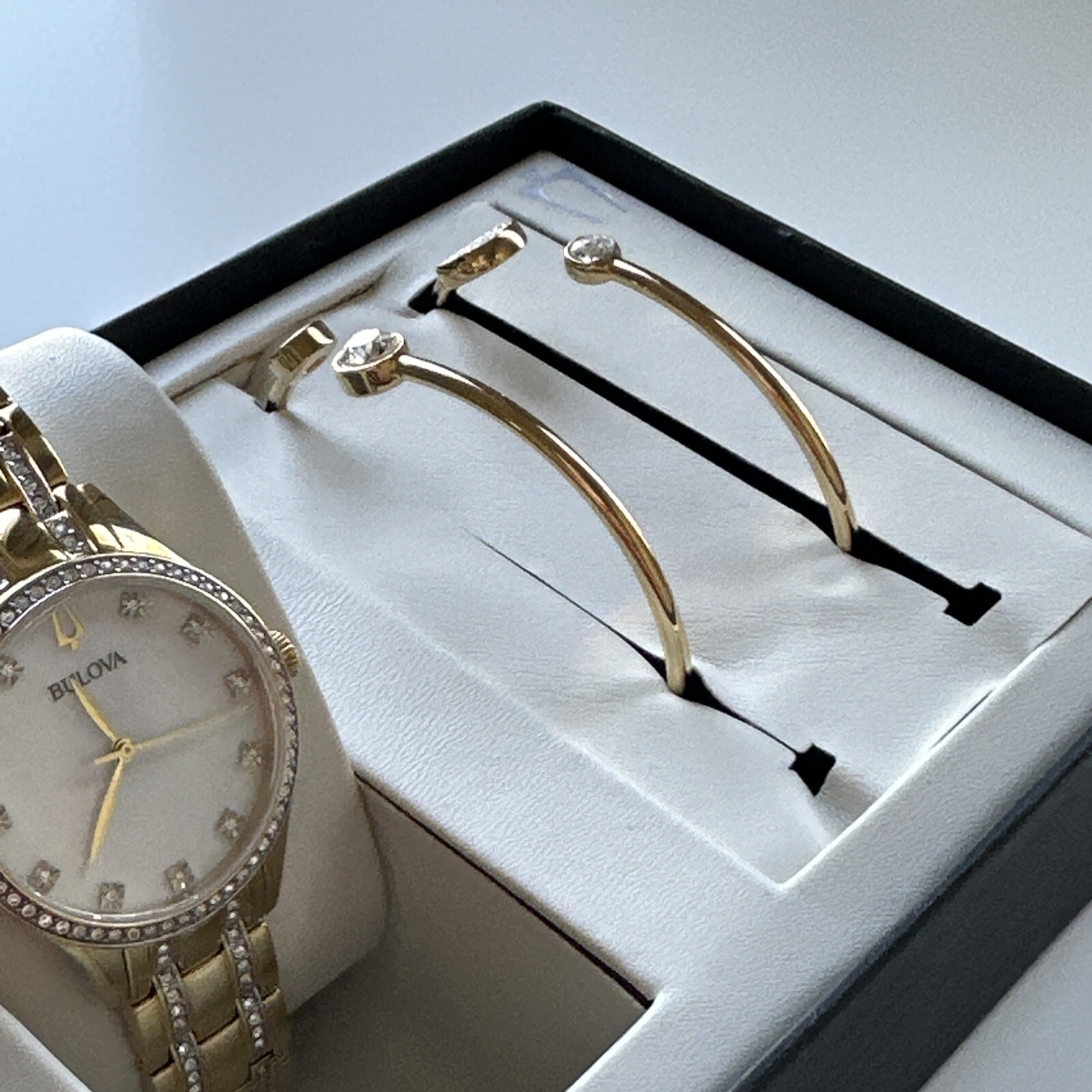 Bulova Box Set with Bangle Bracelets And Crystal Ladies Watch 98X119