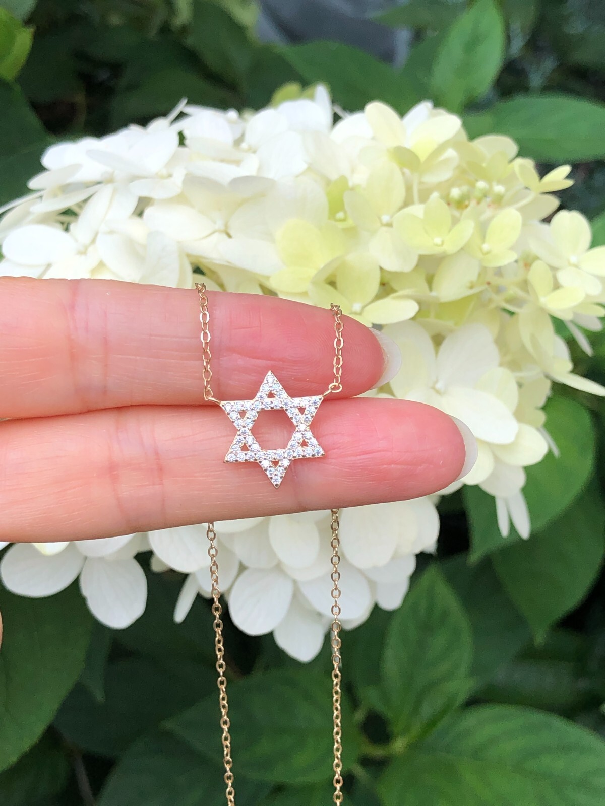 925 Sterling Silver Cz Star of David Pendant Necklace Womens 14.5mm(0.57″) Gold