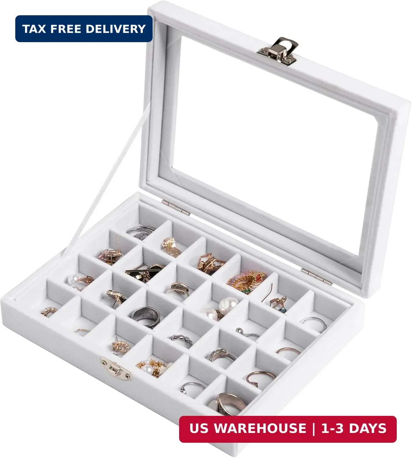 24 Grid Earring Organizer,Small Velvet Jewelry Tray with Lid | Portable Jewelry