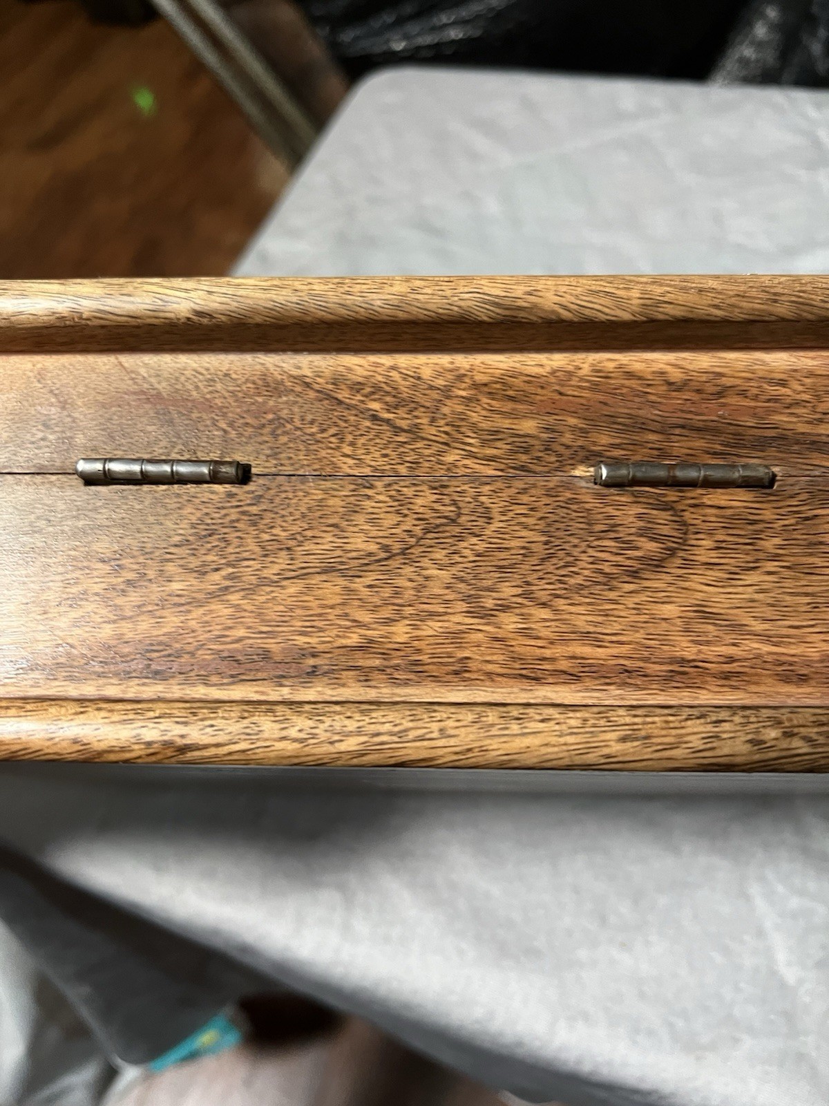 Wooden Floral Inlay Jewelry Box Hinged Lid Brown/Silver Tone 9x6x4 in