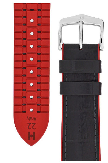 18MM Hirsch ANDY Calf Skin & Premium Caoutchouc Black & Red Watch Strap
